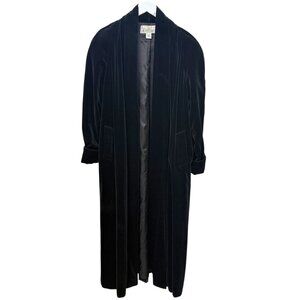 Vintage Long Velvet Coat Black Large Opera Evening Duster 80s 90s Goth Formal